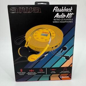 AIWA Flashback‎ Audio Kit Retro CD Player Bluetooth Wired Headphones Yellow